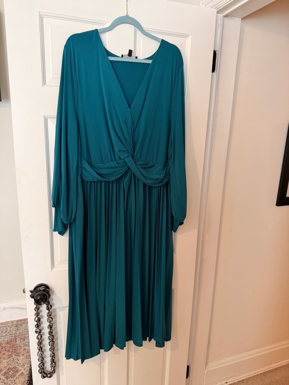 Eloquii Teal Twist-Front Long-Sleeve Midi Dress